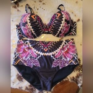 Plus Size Bikini Set From Swim Suits For All. Floral Geometric Bikini Set